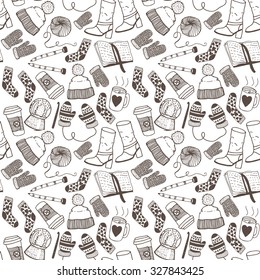 Hand drawn doodle sketch seamless pattern. Winter fashion vintage pattern for stationary, fabric, scrapbooking and wallpaper.