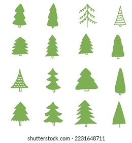 Hand drawn doodle sketch style vector illustration set of green pine Christmas trees. Isolated on white background.