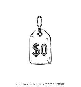 Hand drawn doodle sketch style zero price tag vector