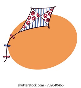 Hand drawn, doodle sketch style diamond shaped kite flying in the sky and space for text, vector illustration isolated on white background. Sketch, doodle diamond kite, hand drawn marker illustration