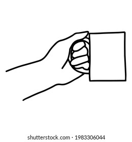 
Handgezeichnete Doodle-Skizze, Vektorgrafik der Hand in einer Seitenansicht, die Kaffee oder Teebeutel hält. Einzeln auf weißem Hintergrund