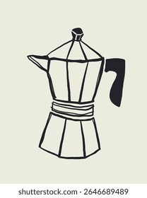 Hand drawn doodle sketch vector of moka pot with minimal lines, traditional italian coffee maker in dolce vita style