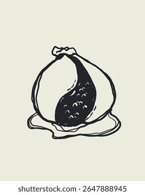 Vetor de esboço desenhado à mão de burrata fatiado com recheio cremoso, leitaria italiana em estilo dolce vita