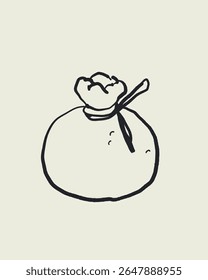 Vetor de esboço desenhado à mão do esboço do queijo burrata inteiro com nó, leitaria italiana no estilo dolce vita mínimo