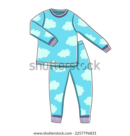 Hand drawn doodle sketch vector illustration with pyjama, children daily plan cartoon illustration.