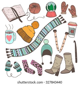 Hand drawn doodle sketch winter fashion illustration. Cute overlays for your blog posts photos.