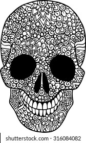Hand drawn doodle skull illustration for halloween or dia de los muertos drawing decorated with abstract ornaments