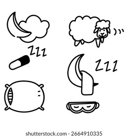 desenho à mão doodle ícone sono ilustração coleção desenho animado