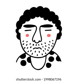 Dibujaron un doodle en la cara de un hombre dormido. Ilustración de la línea del vector.