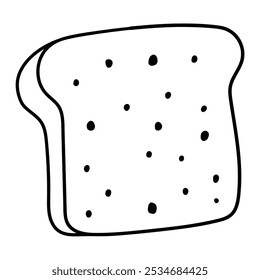 Dibujado a mano doodle rebanada de pan aislado sobre fondo blanco. Ilustración vectorial.
