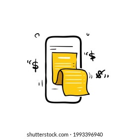 hand drawn doodle Smartphone receipt bill symbol for Billing check online isolated