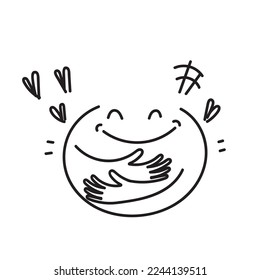 hand drawn doodle smile and hug character illustration vector