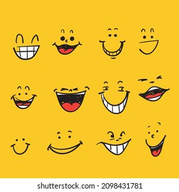 hand drawn doodle smile and laugh emoticon icon illustration