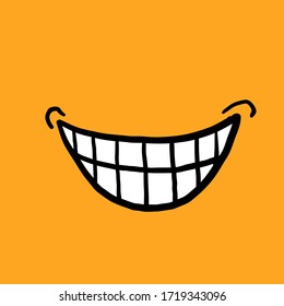 Hand Drawn Doodle Smile Or Laughing By Showing Teeth For Discovering A Plan Illustration With Cartoon Style 