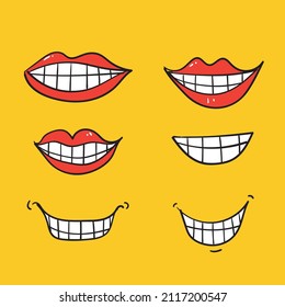 hand drawn doodle smile and teeth illustration icon isolated