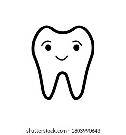 Hand Drawn Doodle Smiling Tooth Isolated On White Background. Design For Dental Clinic, Print On Card,  Kid Book, Sticker, Poster, Brochure, Banner