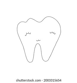 Hand drawn doodle smiling tooth isolated on white background. Design for dental clinic, print on card, kid book, sticker, poster, brochure, banner