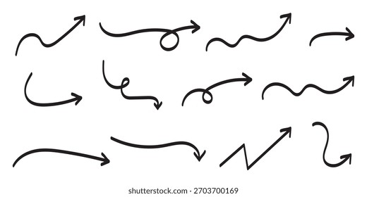 Conjunto de Vector de línea de flecha lisa dibujada a mano