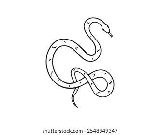 Dibujado a mano doodle serpiente icono de vista superior. Dibujo de contorno de serpiente aislada sobre fondo blanco. Ilustración vectorial