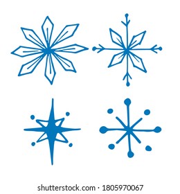 Hand drawn doodle snow flakes set. Vector illustration