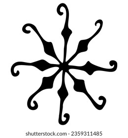 hand drawn doodle snowflake, element on a white background