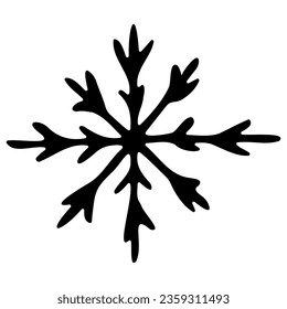 hand drawn doodle snowflake, element on a white background