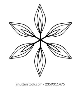 hand drawn doodle snowflake flower, element on a white background