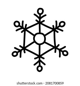 Hand drawn doodle snowflake isolated on white background.
