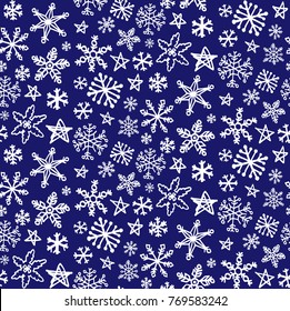 Hand drawn doodle snowflake. Winter snow. Pattern