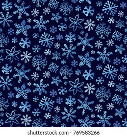 Hand drawn doodle snowflake. Winter snow. Pattern