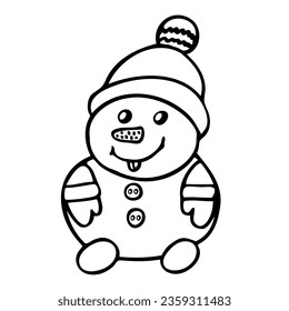 muñeco de doodle dibujado a mano, elemento sobre un fondo blanco, página de color de invierno