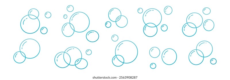 Hand drawn doodle of soap bubbles and foam in the air, bath or soda. Icons for water and soda. Flat vector illustration isolated on white background.