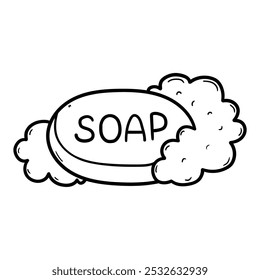 Hand drawn doodle soap with foam isolated on white background. Vector illustration.
