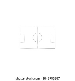 Hand drawn doodle soccer field. Stock vector illustration isolated on white background.