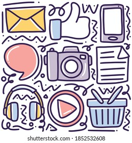 hand drawn doodle social media with icons and design elements