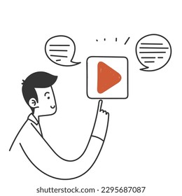 hand drawn doodle social media with live streaming on gadget illustration vector