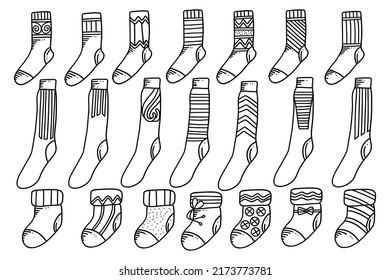 hand drawn doodle socks collection vector illustration