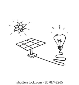hand drawn doodle solar panel and light bulb symbol for solar energy illustration