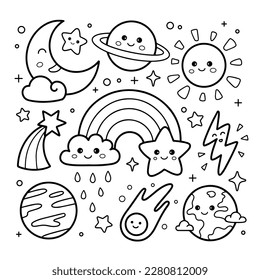 hand drawn doodle space coloring page illustration