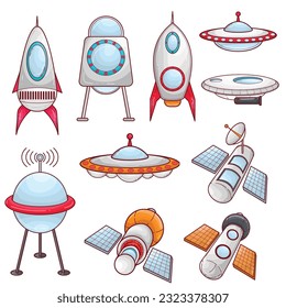 colección de colores de cohetes de la nave espacial con dibujos a mano