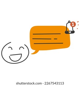 hand drawn doodle speech bubble with ringing bell notification vector