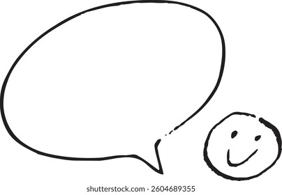 Hand drawn doodle speech bubble with smiley face. Vector illustration.