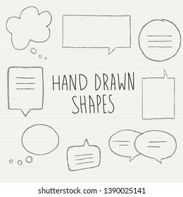 Hand drawn doodle speech bubbles. Cartoon frames for dialogues. 