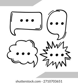 Dibujado a mano Doodle Discurso y Colección de burbujas de chat. Ilustración vectorial.