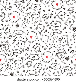 Hand Drawn doodle Speech and thought Bubbles Vector Seamless pattern