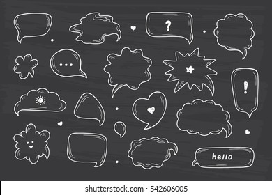 Hand Drawn doodle Speech and thought Bubbles Vector illustration. Talk clouds 
