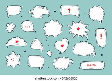 Hand Drawn doodle Speech and thought Bubbles Vector illustration. Talk clouds