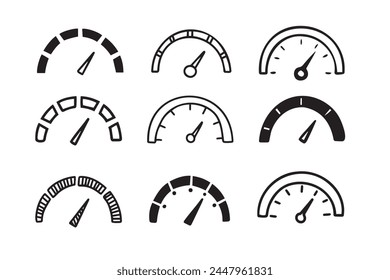 handgezeichnete Doodle Tachometer, Tachometer Icon Kollektion. Geschwindigkeitsanzeigesymbol eingestellt. . Vektorillustration