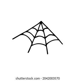 Hand drawn doodle spiderweb clipart. Vector black and white cobweb for Halloween. Outline.