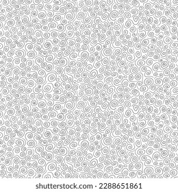Patrón de espiral de doodle dibujado a mano. Impresión desordenada y sin fisuras con curvas negras o elementos espirales sobre fondo blanco. Ilustración creada digitalmente con una tableta